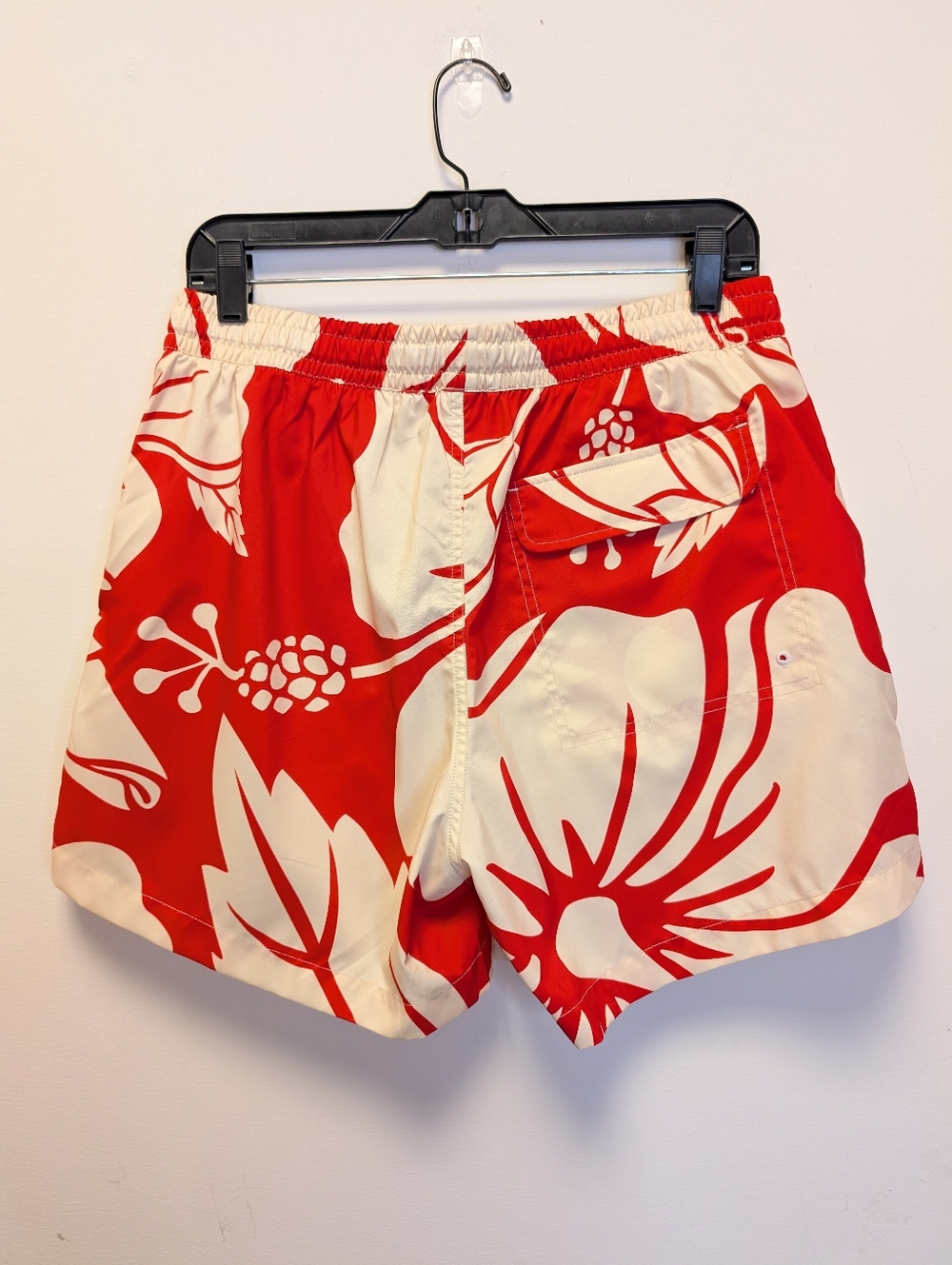 Duvin Tropical Hawaiian Floral Swim Trunks Red Cream Lined Beach Shorts - Picture 2 of 9